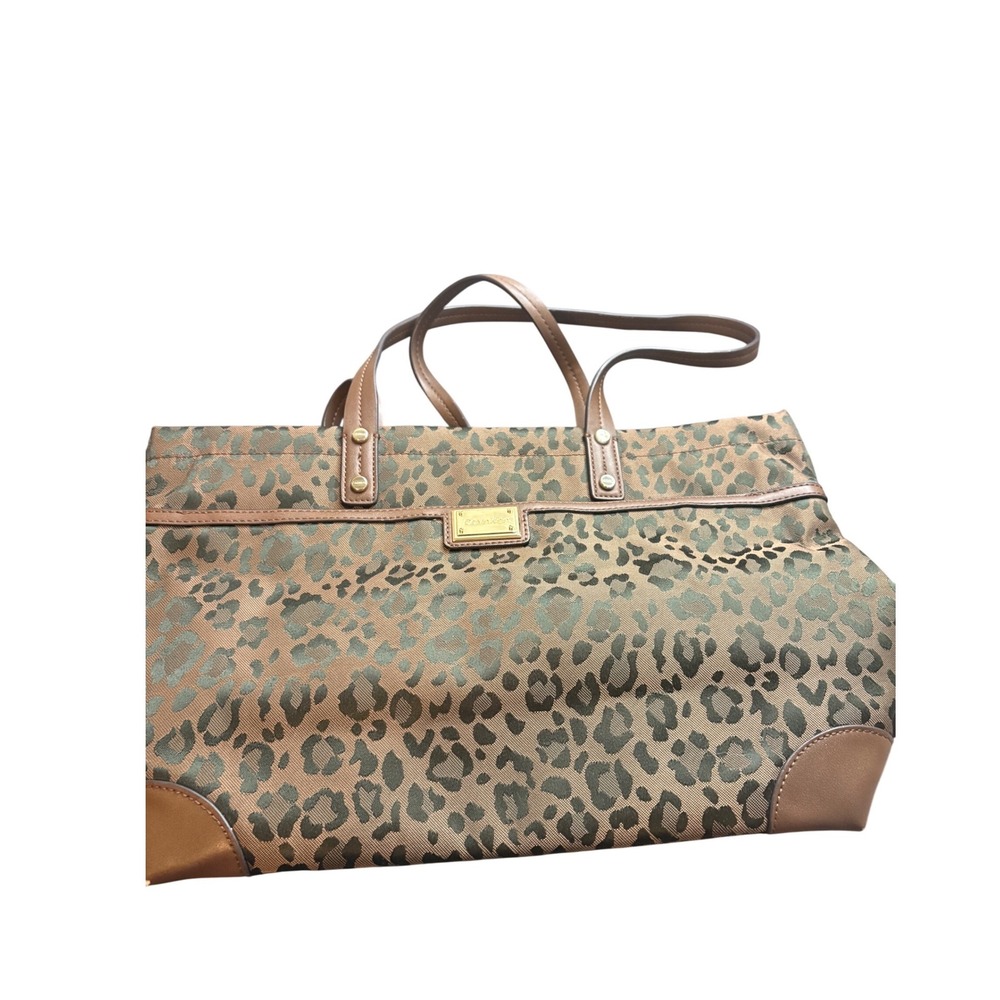 Calvin Klein Leopard Print Tote Bag Brown Jacquard Animal Print Shoulder Bag